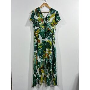 Julia Jordan Tropical Palm Print Faux Wrap Maxi Dress Womens 8 Resort Vacation